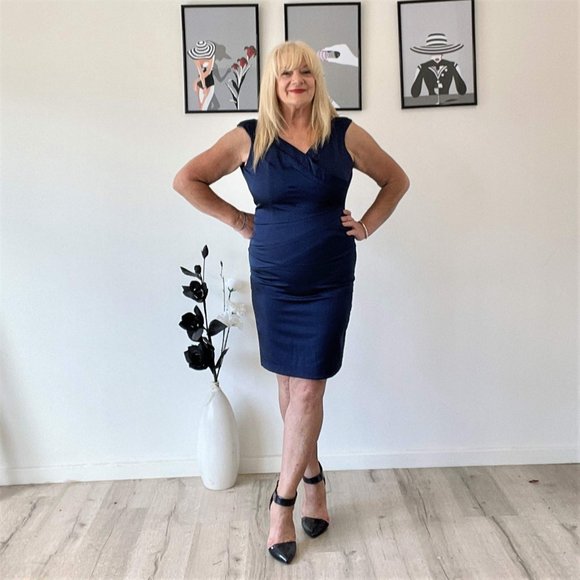 Events Pleated Dress, Navy, Size 12 - Picture 2 of 3